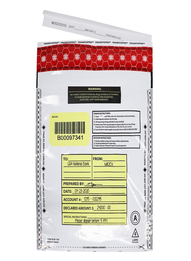 Nadex White Night Drop Tamper Evident Cash and Coin Bank Deposit Bags - 9 x 12, Opaque, 100 Pack - Image 5